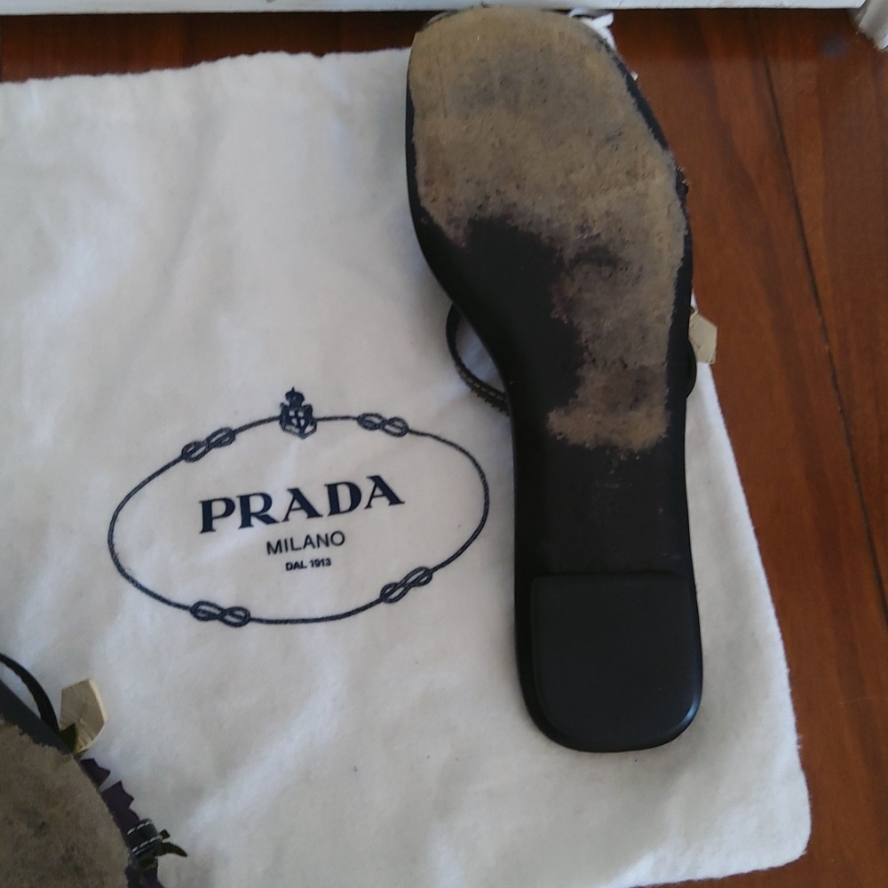 PRADA Black Floral Appliqué Leather Slide Sandals - Picture 4 of 4
